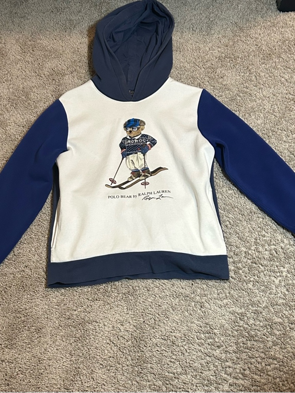 Ralph Lauren Kids Polo Bear Hoodie in Navy and White